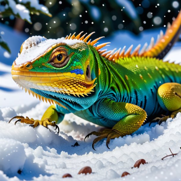 Foto de una comida de un lagarto en la nieve