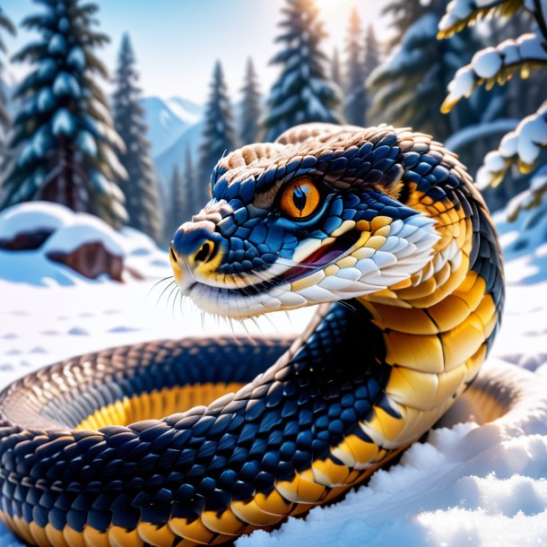 Picture of a resting of a cobra in the snow