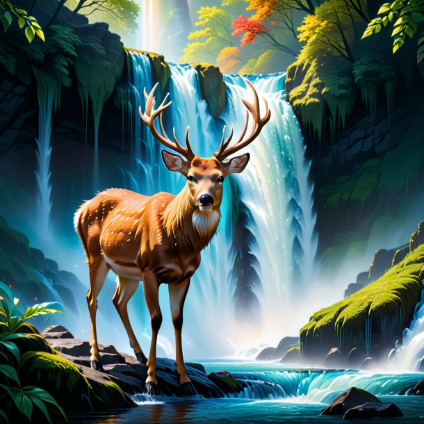 Photo of a crying of a deer in the waterfall