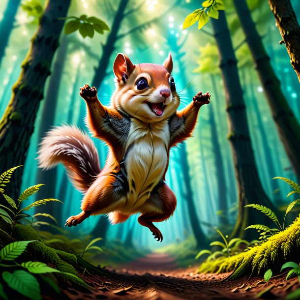 Picture of a dancing of a flying squirrel in the forest