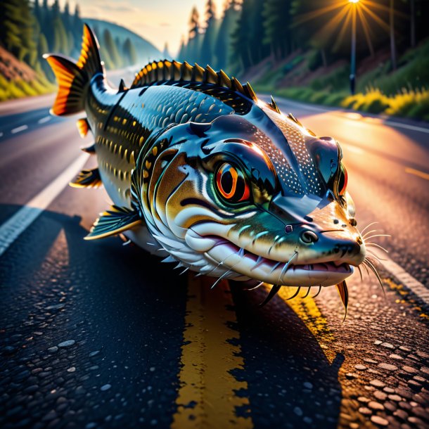 Image d'un brochet dans un gants sur la route