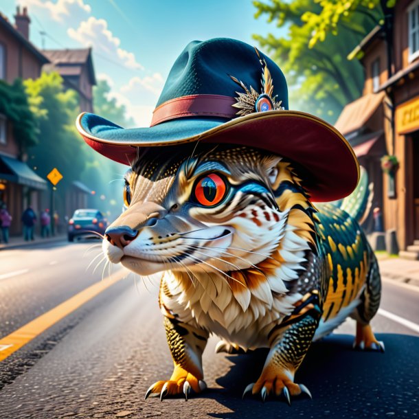 Picture of a pike in a hat on the road