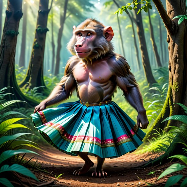 Image of a baboon in a skirt in the forest