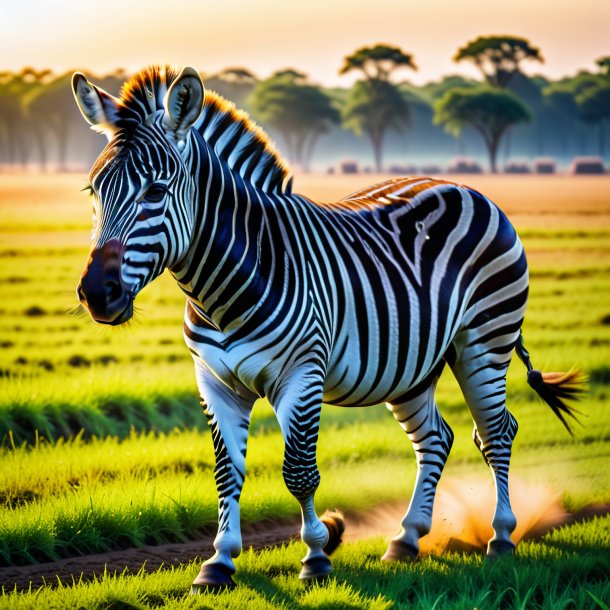 Pic of a playing of a zebra on the field