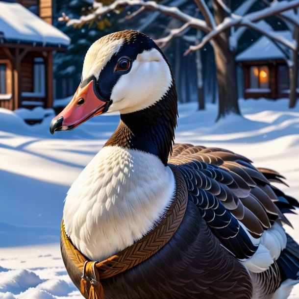 Desenho de um ganso em um casaco na neve