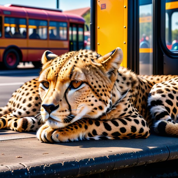 Picture of a sleeping of a cheetah on the bus stop