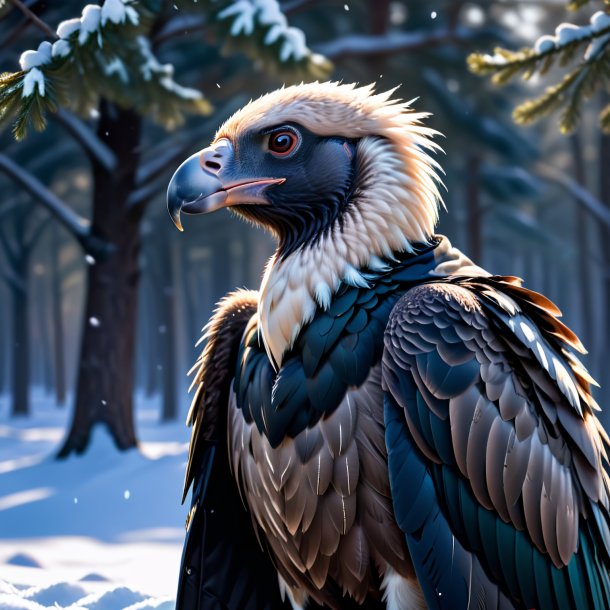 Drawing of a vulture in a coat in the snow