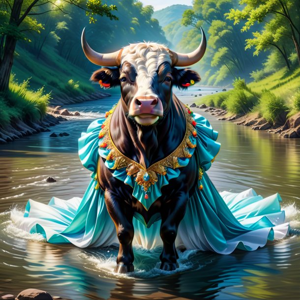 Drawing of a bull in a dress in the river