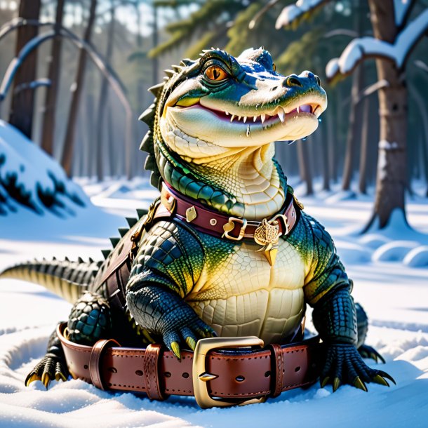 Picture of a alligator in a belt in the snow