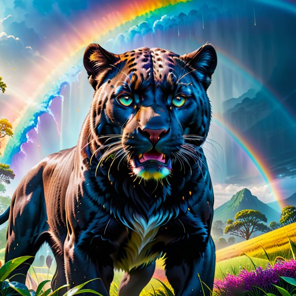 Image of a crying of a panther on the rainbow