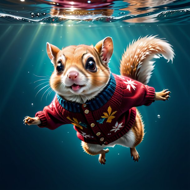 Illustration of a flying squirrel in a sweater in the water