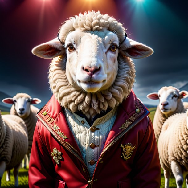 Image of a sheep in a red jacket