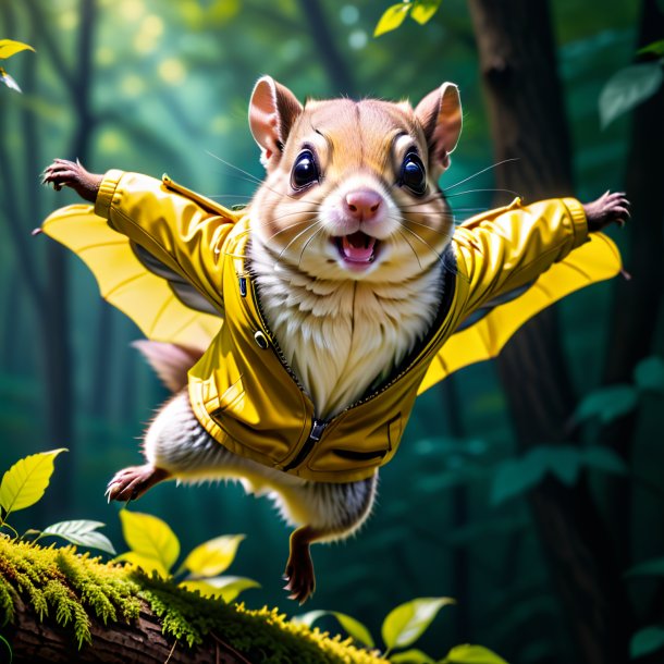 Picture of a flying squirrel in a yellow jacket