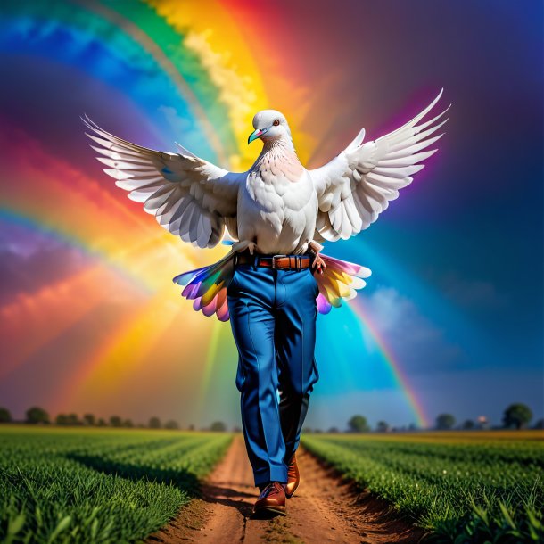 Photo of a dove in a trousers on the rainbow