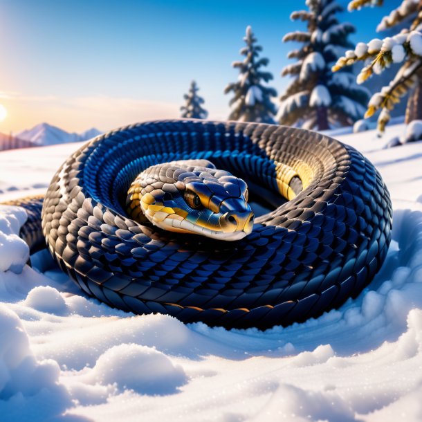 Image d'un sommeil d'un cobra dans la neige