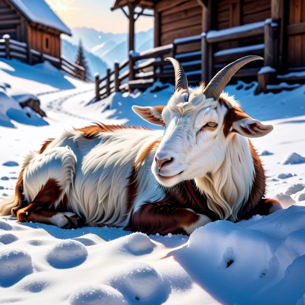 Pic of a sleeping of a goat in the snow