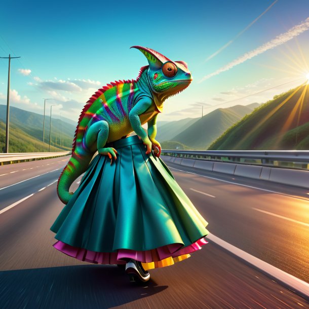 Illustration of a chameleon in a skirt on the highway