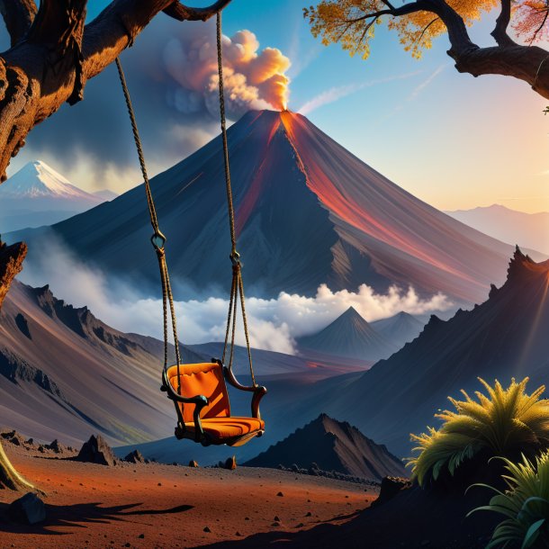 Pic of a swinging on a swing of a ibex in the volcano