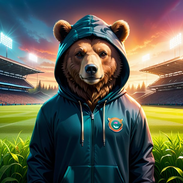 Ilustração de um urso em um hoodie no campo