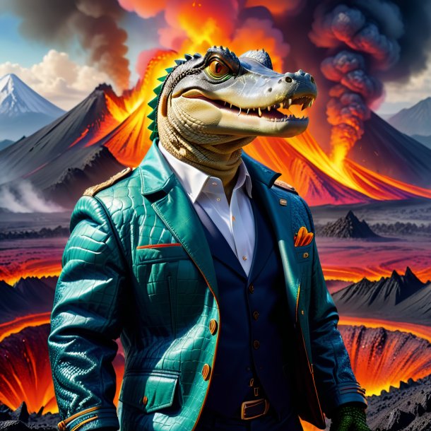 Image of a alligator in a jacket in the volcano