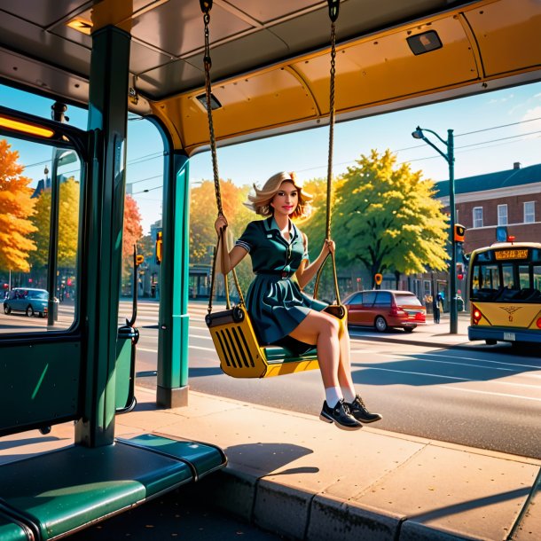 Pic of a swinging on a swing of a pike on the bus stop