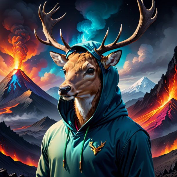 Drawing of a deer in a hoodie in the volcano