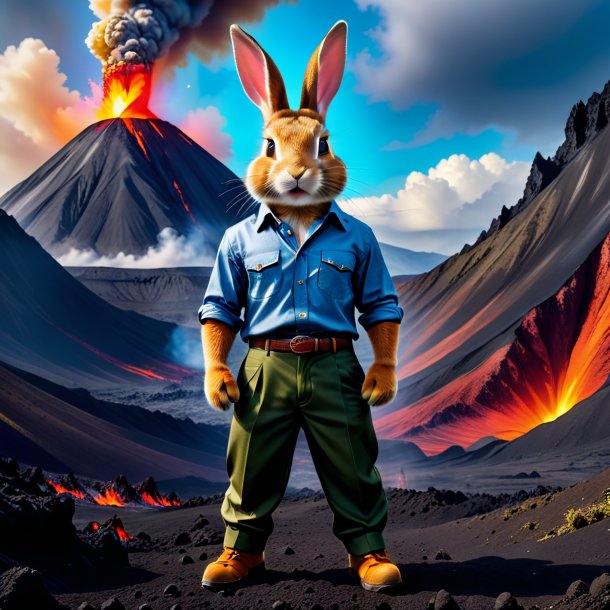 Pic d'un lapin dans un pantalon dans le volcan