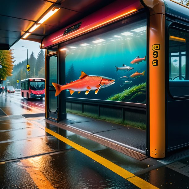 Photo of a swimming of a salmon on the bus stop