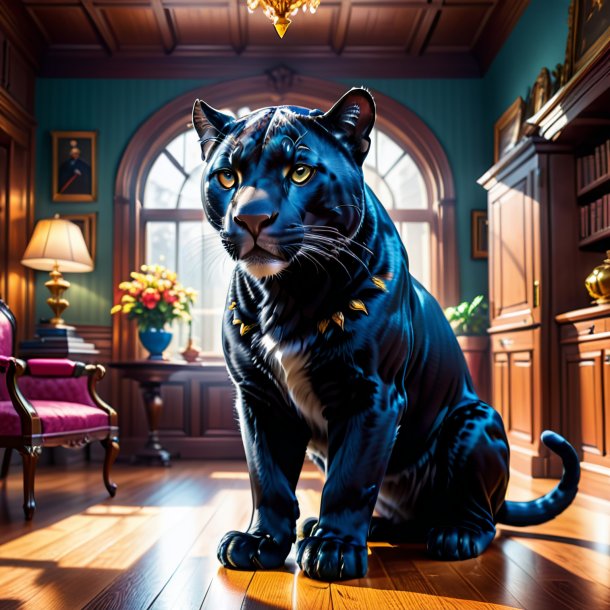 Illustration of a panther in a gloves in the house