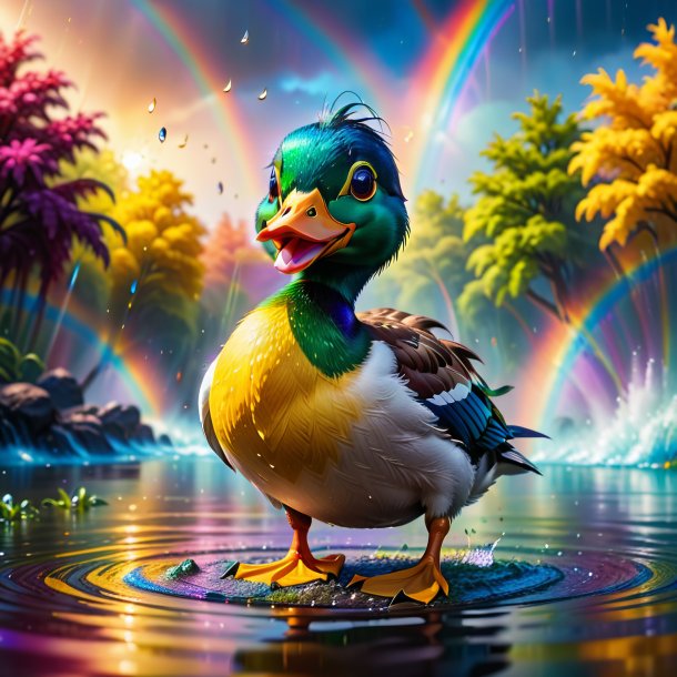 Image of a crying of a duck on the rainbow