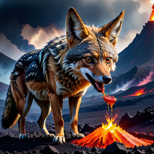 Photo of a eating of a jackal in the volcano