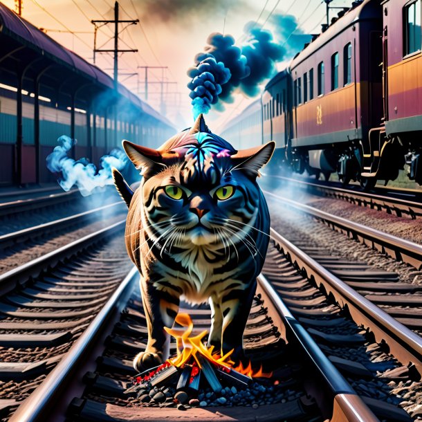 Photo of a smoking of a tuna on the railway tracks