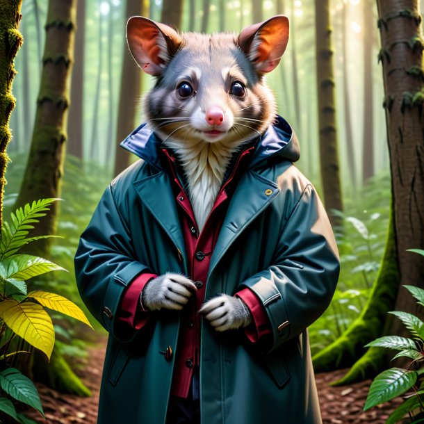 Picture of a possum in a coat in the forest