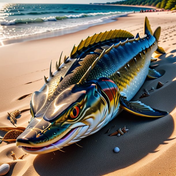 Photo of a sleeping of a pike on the beach