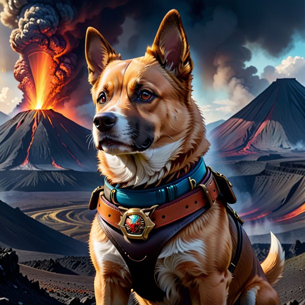 Drawing of a dog in a belt in the volcano