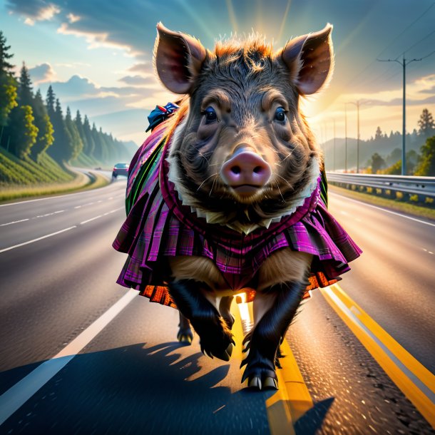 Pic of a boar in a skirt on the highway