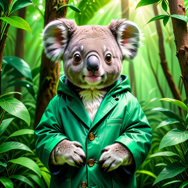 Foto de un koala en un abrigo verde