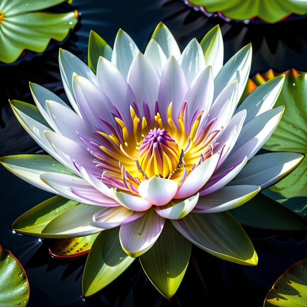 "illustration of a black water lily, white"