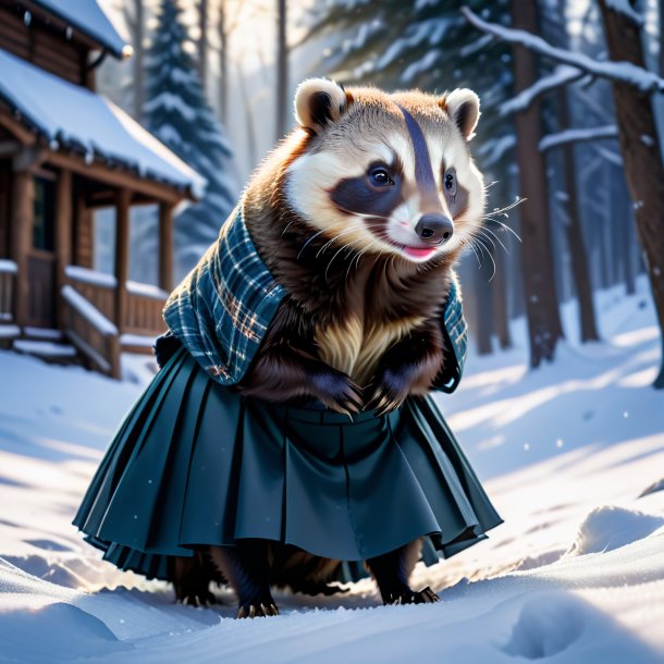 Image of a badger in a skirt in the snow