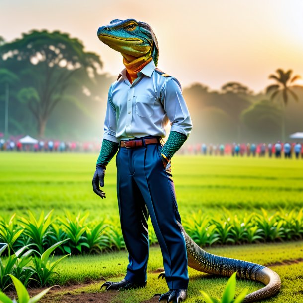 Foto de um lagarto monitor em uma calça no campo