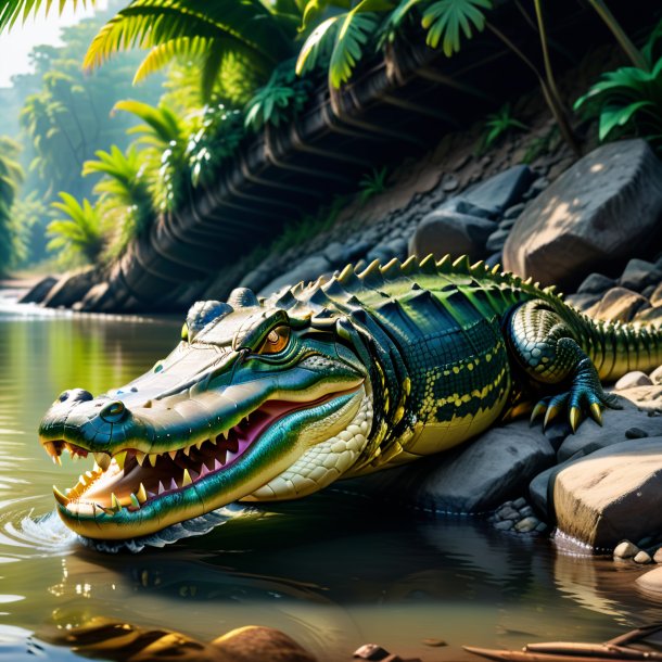 Picture of a crocodile in a shoes in the river