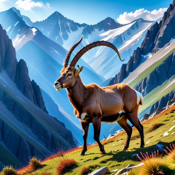 Foto de um jogo de um ibex nas montanhas