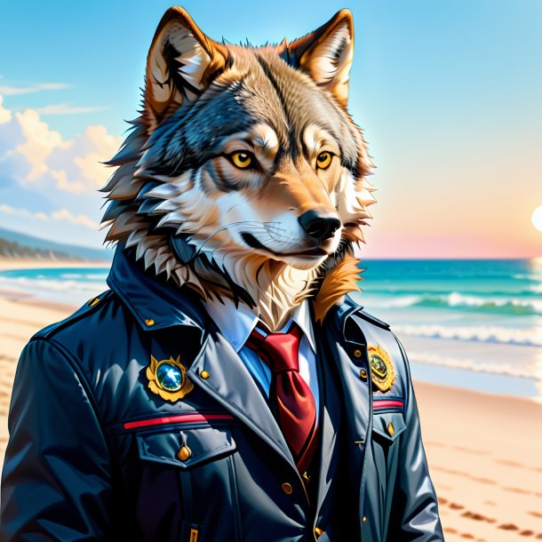 Drawing of a wolf in a jacket on the beach