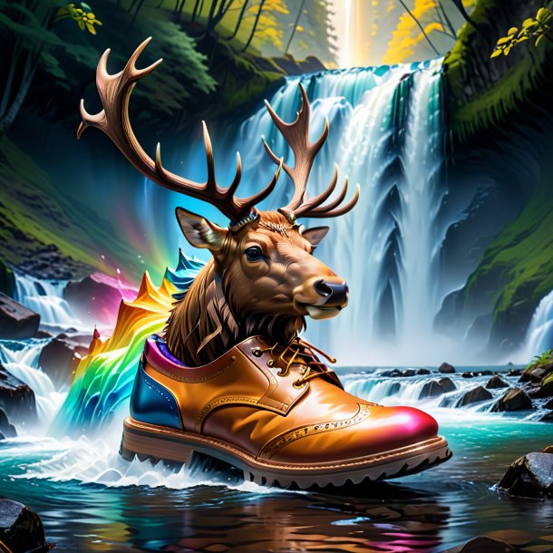 Picture of a elk in a shoes in the waterfall