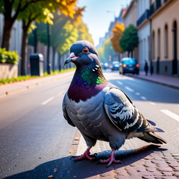 Image of a smiling of a pigeon on the road