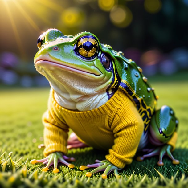 Pic d'une grenouille dans un pull jaune