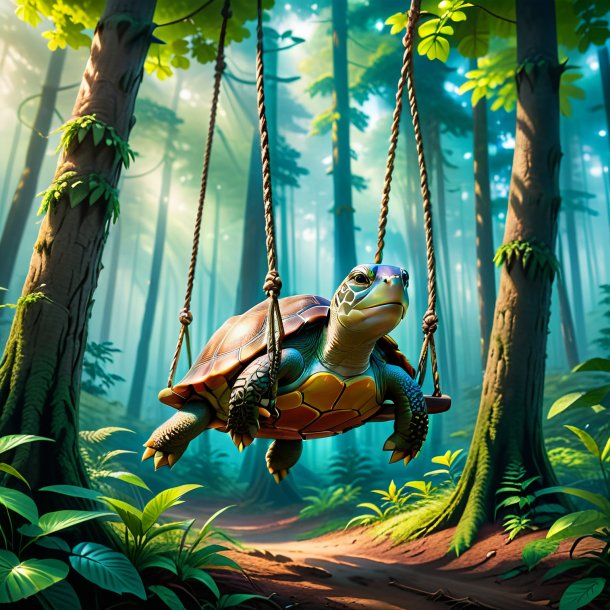 Picture of a swinging on a swing of a turtle in the forest