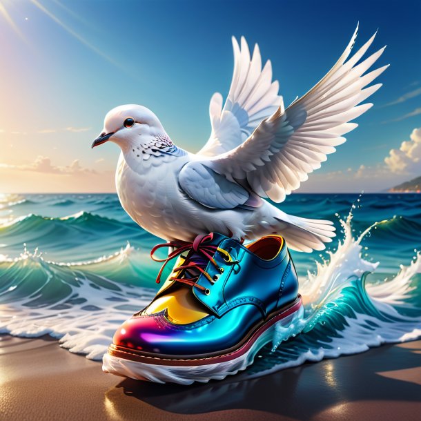 Illustration of a dove in a shoes in the sea