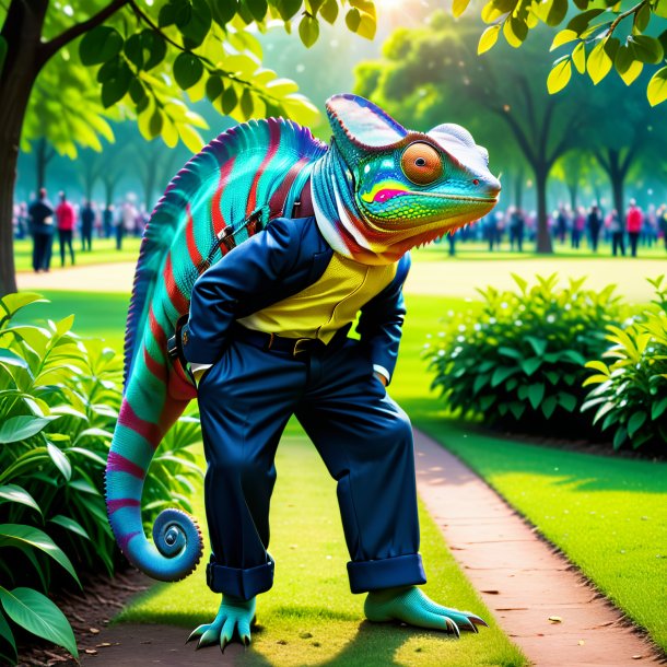 Photo of a chameleon in a trousers in the park