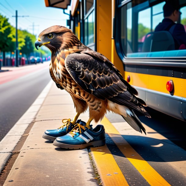 Photo d'un faucon dans une chaussure sur l'arrêt de bus